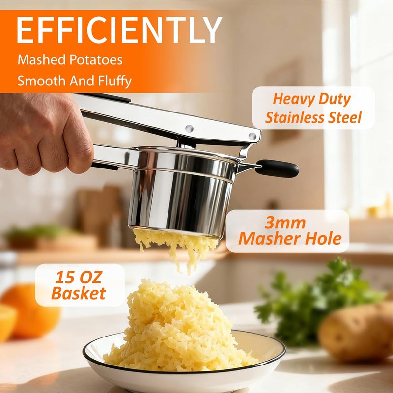 BAPOTH Potato Ricer, Ricer For Mashed Potatoes, 15 OZ Heavy Duty Stainless Steel Potato Masher Make Fluffy Mashed Potatoes, Fixed Disc Potato Masher Without Messy, Dishwasher Safety for Baby Food - Image 2